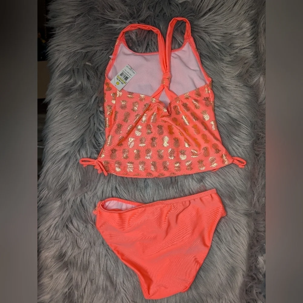 NWT Kids Coral and Gold Pineapple Swim Set Tankini